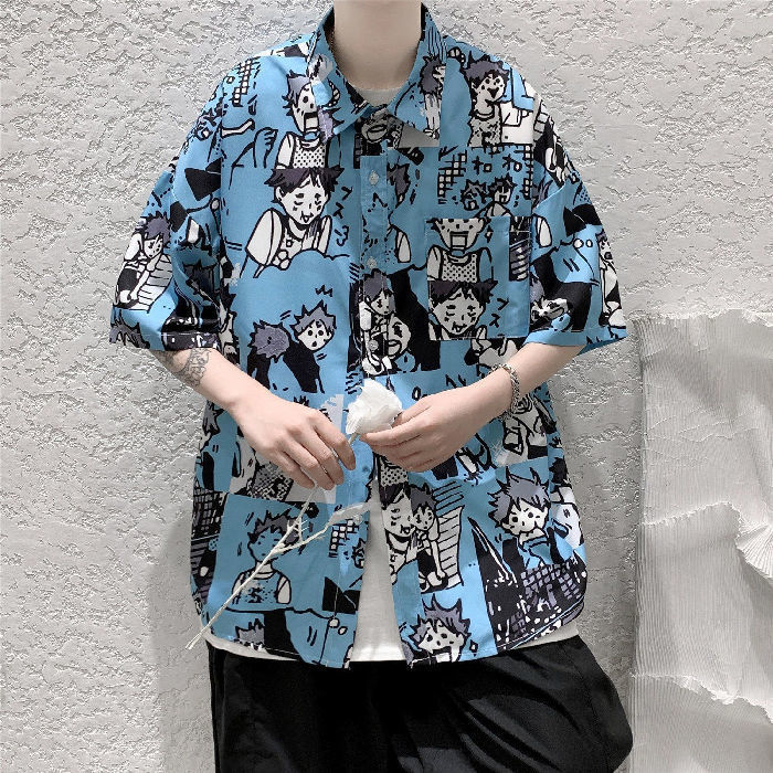 Hong Kong Style Japanese Style All-Matching Pu Handsome Shirt Men's Short Sleeve Summer Korean Style Loose Drooping Trendy plus Size Half Sleeve Underwear