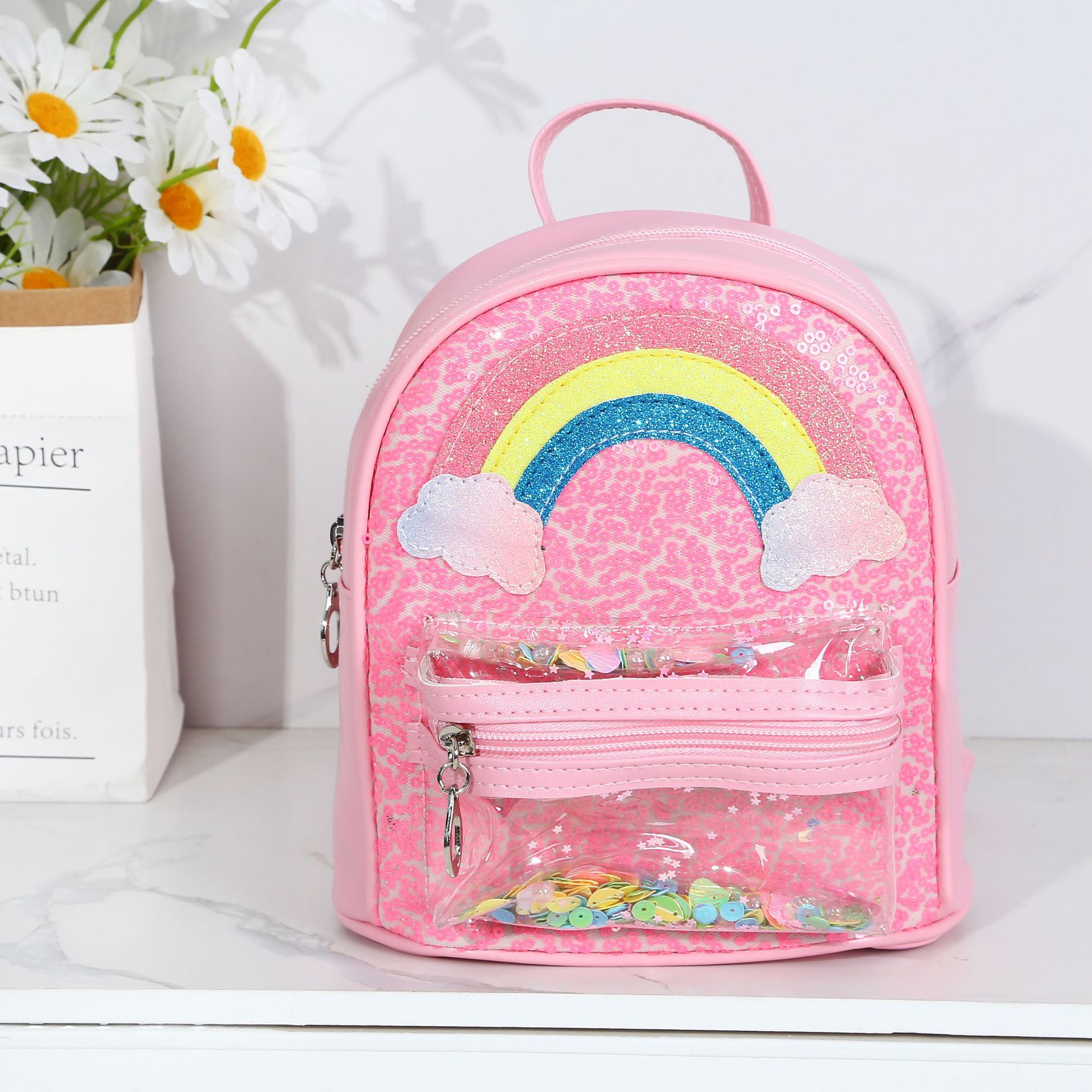 Sequined Princess Rainbow Backpack Personalized Kindergarten Girls' Schoolbag New Cartoon Large Capacity Bag for Women