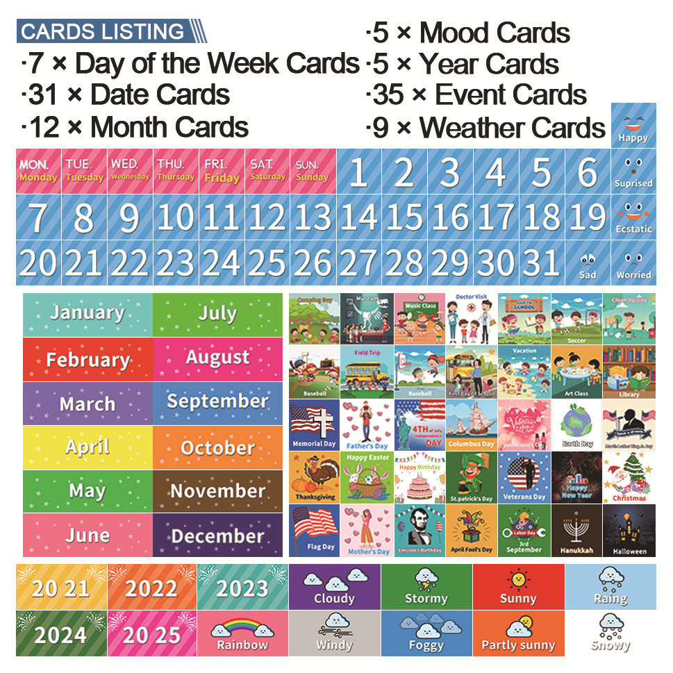亚马逊热卖日历天气年月卡假期活动卡时间管理早教中心卡片挂袋