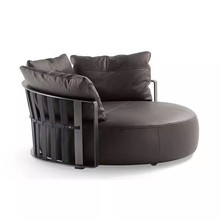 意式极简圆形沙发客厅单人懒人沙发设计师网红真皮沙发别墅单人椅