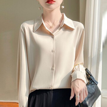 桑蚕丝高档衬衣女士长袖真丝衬衫上衣新款宽松大码打底外穿职业装