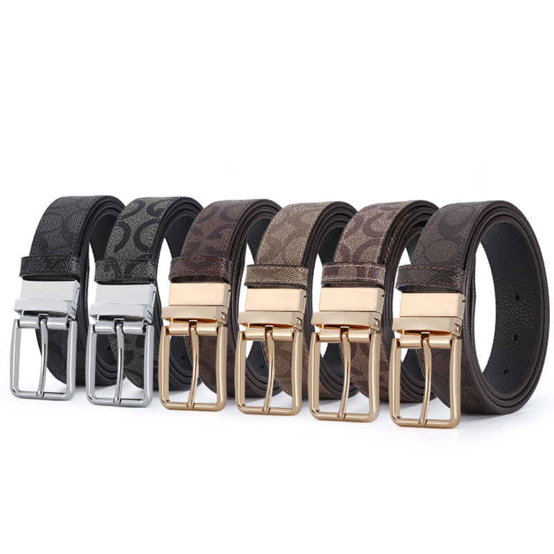 men‘s leather rotating pin buckle belt first layer cowhide business casual belt high-end gift box leather supply wholesale