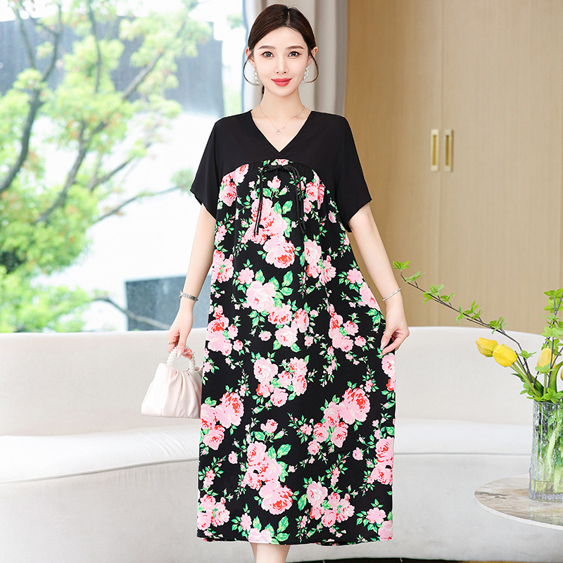 新款高端中年妈妈国风夏装旗袍棉绸连衣裙中老年新中式洋气裙子50