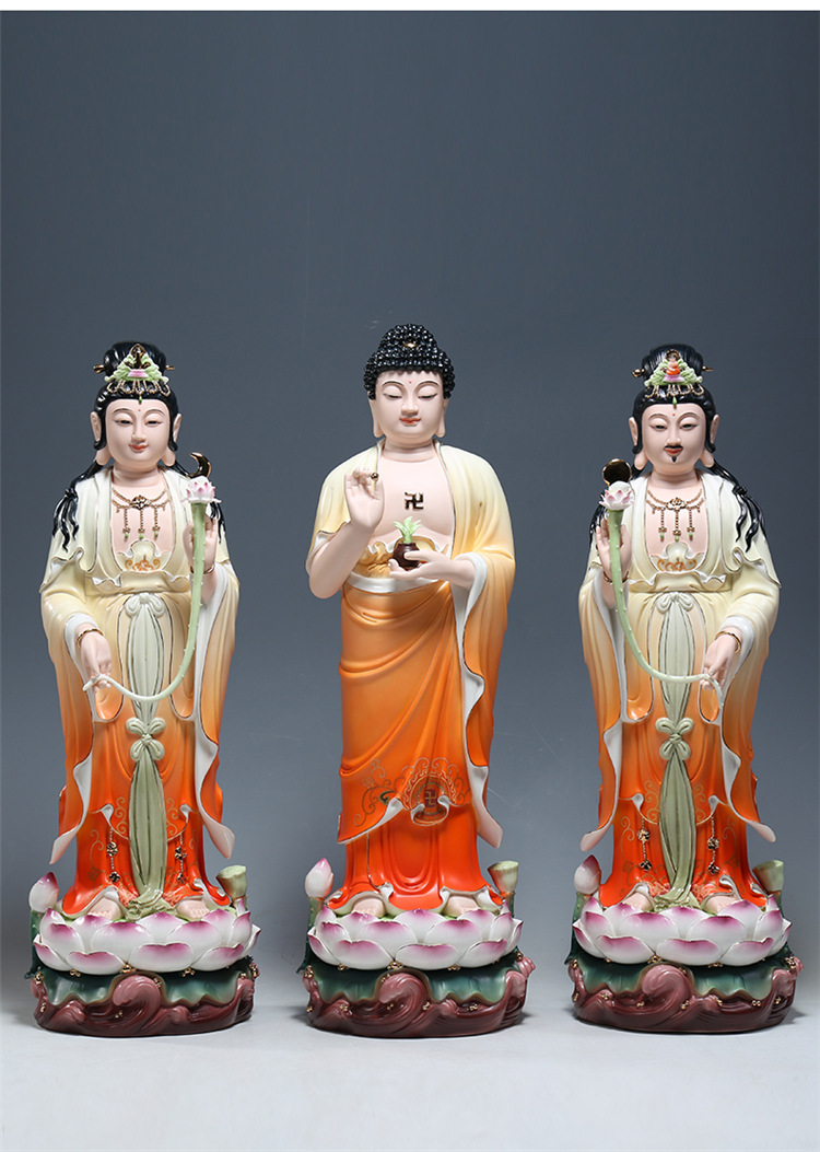 上美陶瓷22吋26吋立莲东方三圣日光菩萨月光菩萨药师佛供奉摆件