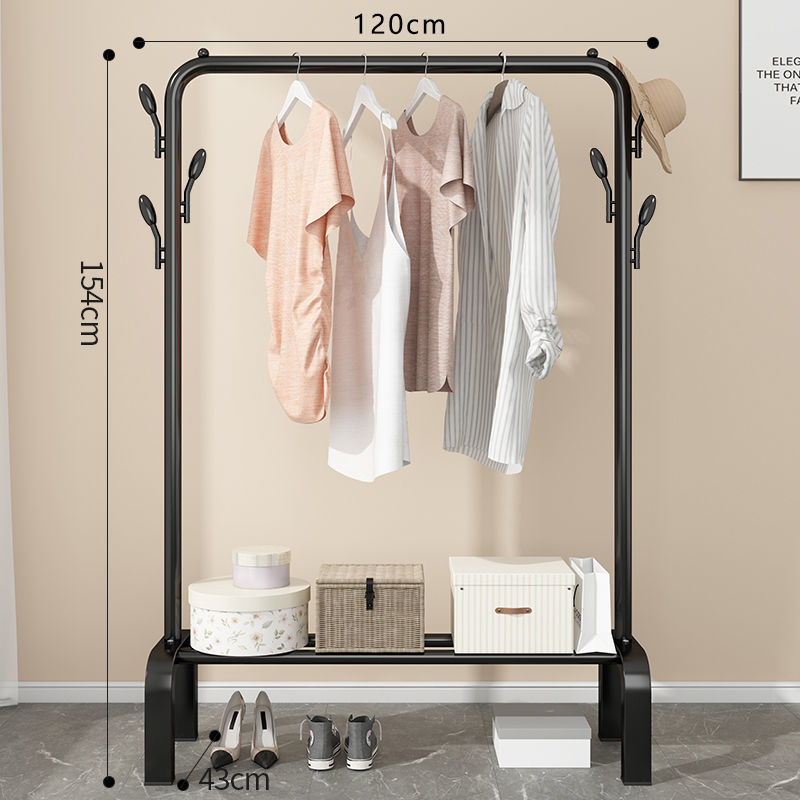 Floor Hanger Simple Bedroom Clothes Rack Household Coat Rack Balcony Clothes Rack Indoor Vertical Double Rod Clothing Rod