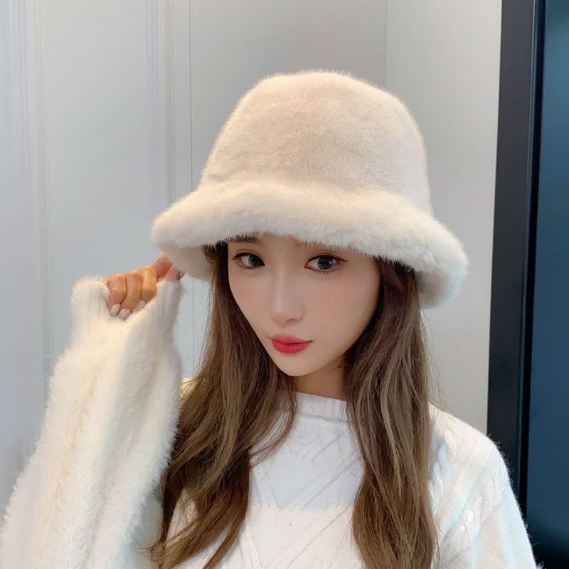 Bucket Hat Women‘s Autumn and Winter New Mink-like Hat Cross-Border Foreign Trade Plush Bucket Hat Fashion Cold-Proof Warm Fur Hat