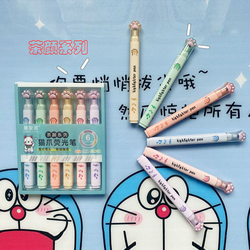 Eye Protection Color Cat's Paw Fluorescent Pen Tea Color Students Draw Key Points Marker Color Marking Pen Notebook Watercolor Pen