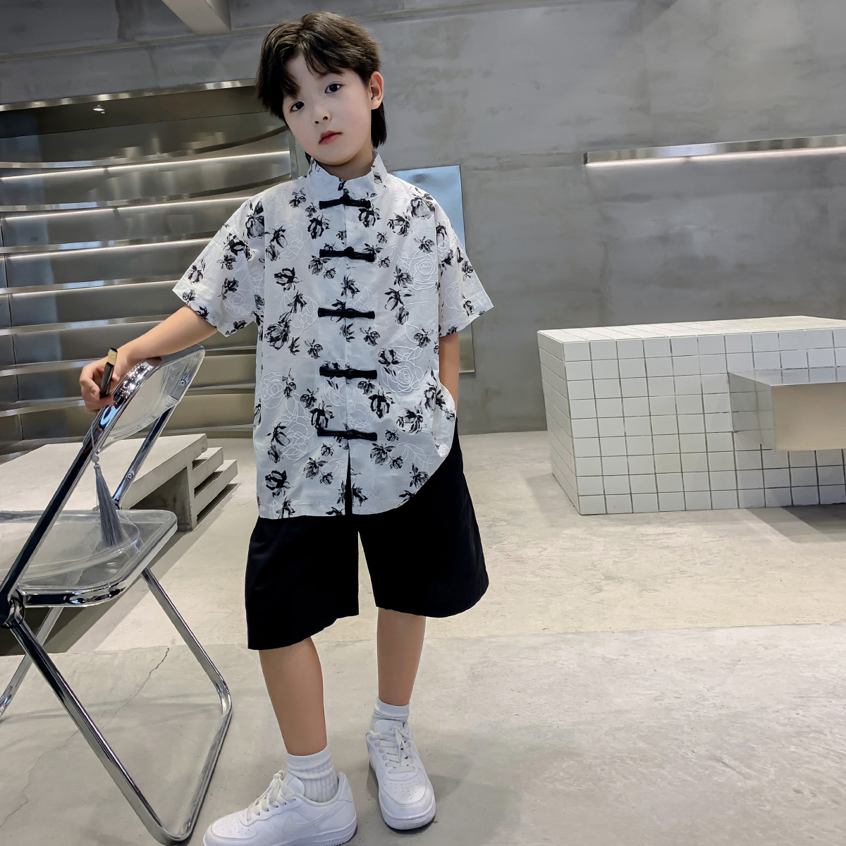 男童短袖夏装套装2024新款儿童汉服中国风夏季薄款男孩唐装两件套