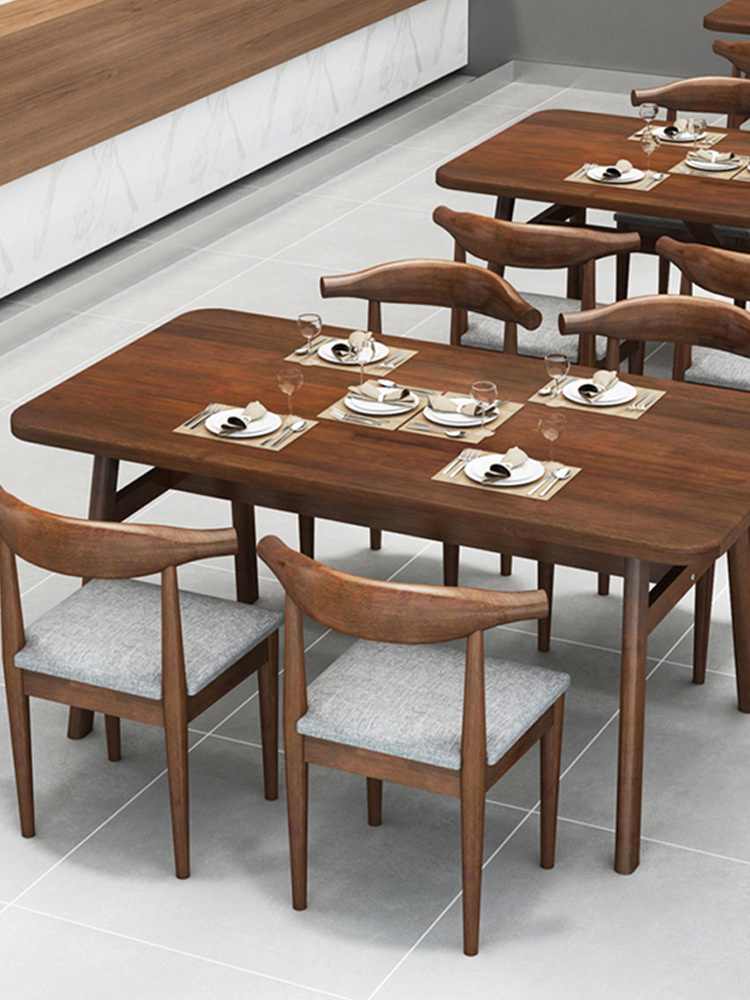 餐椅组合简易吃饭长方形桌子酒店食堂面馆靠墙餐桌咖啡厅商用桌