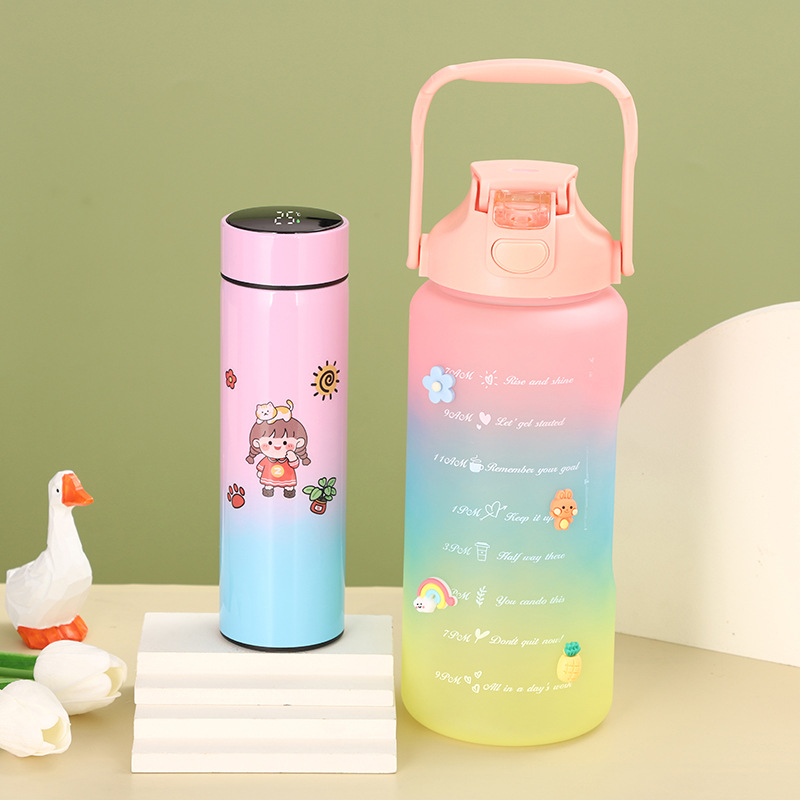 Cyber Celebrity Style New Arrival Double Drink Gradient Smart Insulation Cup Cup Set Large Capacity Plastic Sports Water Bottle Cross-Border Factory Wholesale