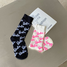 欧货网红芭比袜子女中筒纯棉字母可爱日系ins潮流百搭甜美堆堆袜