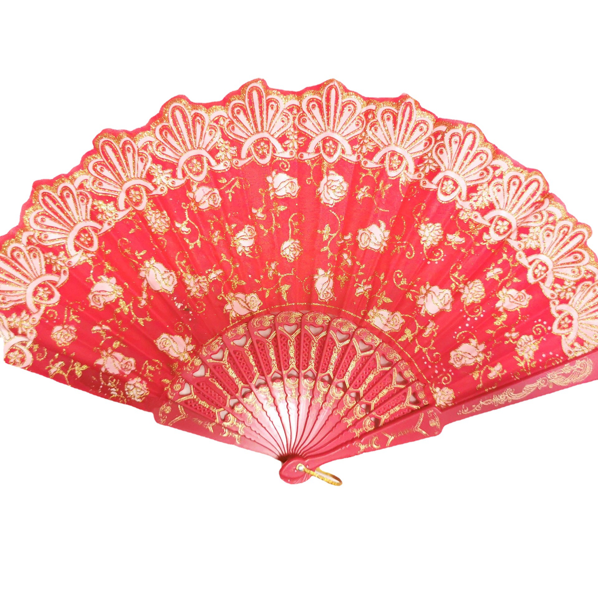 厂家直销 红扇喜事婚嫁折叠扇 彩杆扇子扇子 折扇 蕾丝扇花边扇