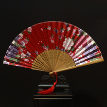 女扇6寸绫绢真丝古风扇子 女式古典儿童折扇复古大红色中国风礼品