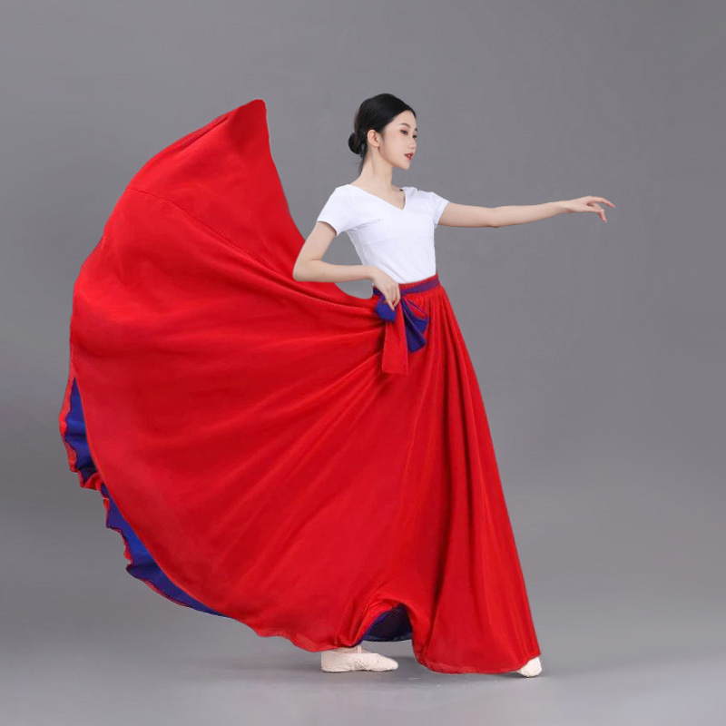 720度大摆裙两面穿广场舞半身裙现代舞新疆演出古典舞蹈服女长裙