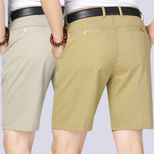 西蒙莱纳棉短裤夏季薄款直筒宽松休闲男裤中老年高腰深裆爸爸五分