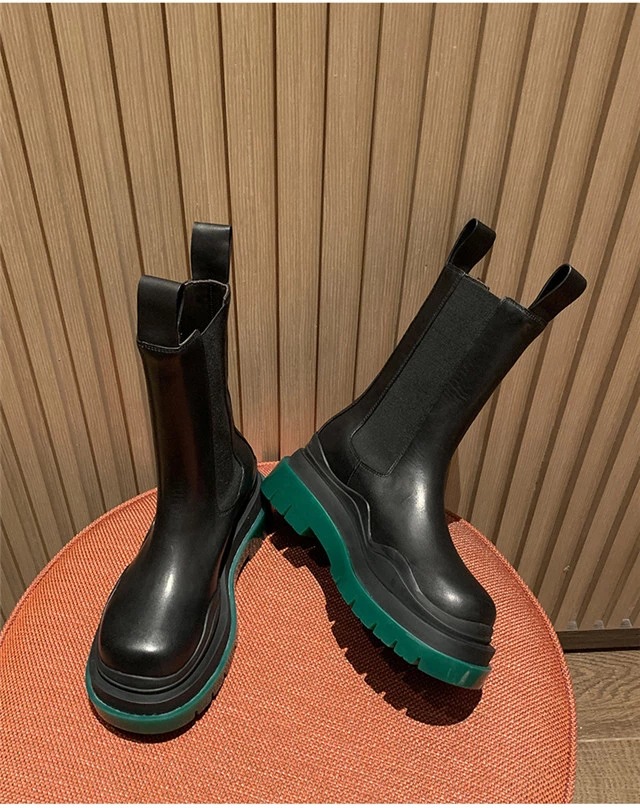 bv py马丁靴女宋祖儿同款短靴网红中筒靴秋季真皮切尔西烟筒靴女