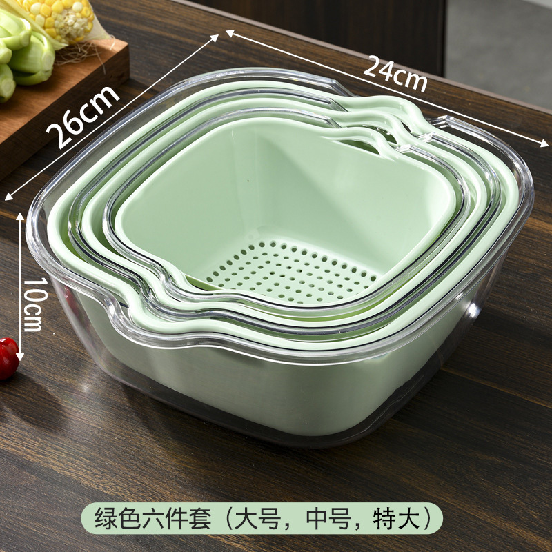 New Drain Basket Eight-Piece Set Hollow Drain Basket Food Grade Household Taobao Vegetable Basket Double-Layer Thickened Washing Vegetable Basket Wholesale