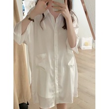 韩国chic女士新款夏季冰丝七分袖短裤性感家居服套装睡衣两件套女