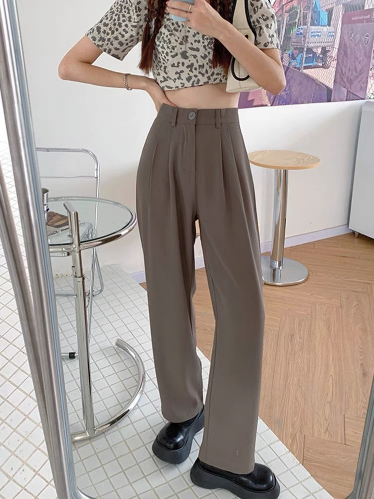 Solid Color High Waist Suit Pants Women's Spring and Autumn Sport Pants Loose Casual Drooping Wide Leg Pants Women's Cropped Mop Pants Women's