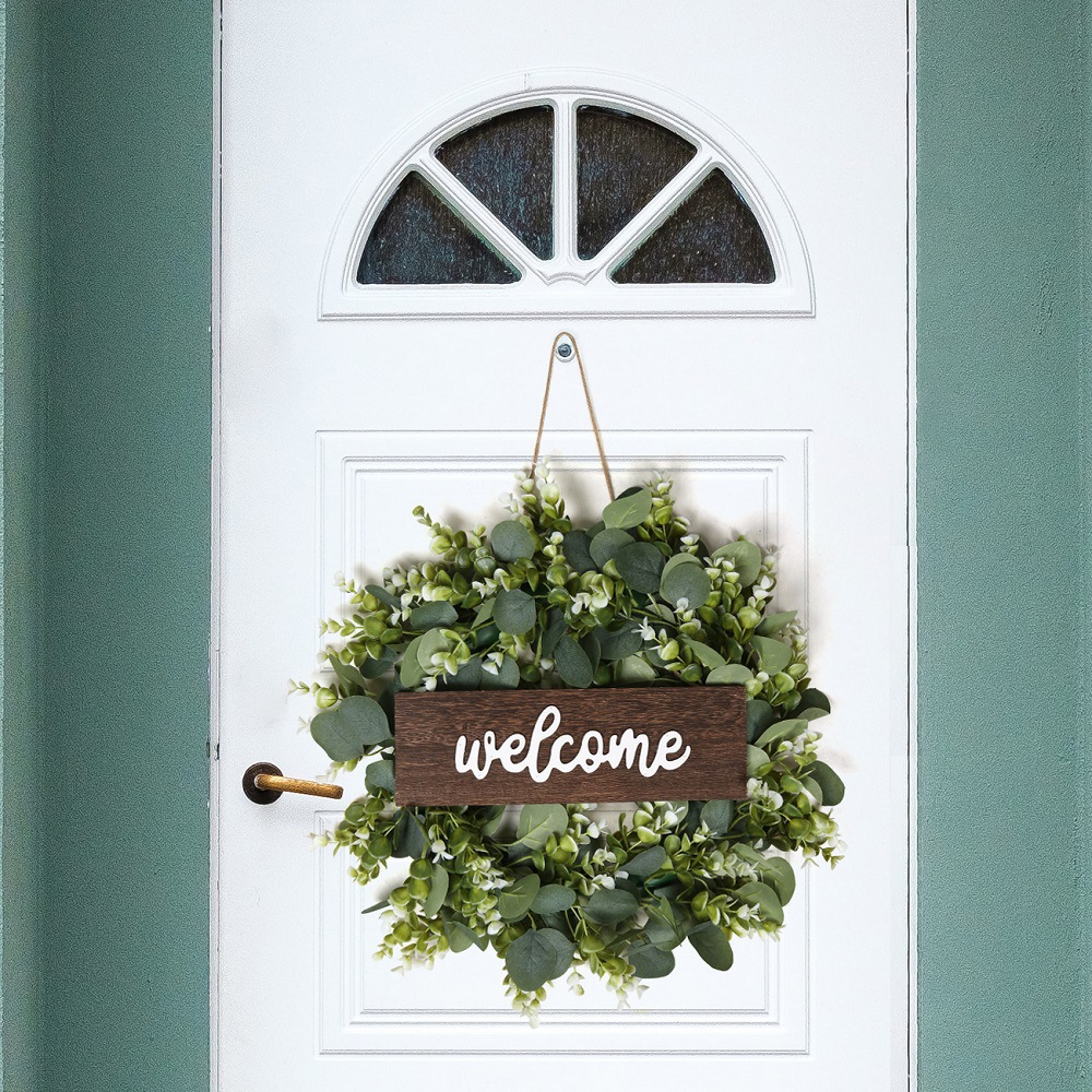 Cross-Border Simple Door Decoration DIY Garland Eucalyptus Leaves Eucalyptus Fake Flower Christmas Artificial Wreath Thanksgiving Decorations