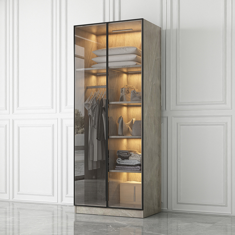 玻璃柜门衣柜衣柜现代欧式实木推拉门小户型主卧酒店靠墙透明柜子