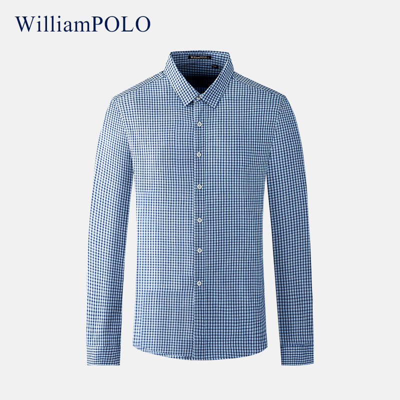 英皇保罗抗皱长袖衬衫男士抗皱格子休闲商务正装polo衫中青年衬衣