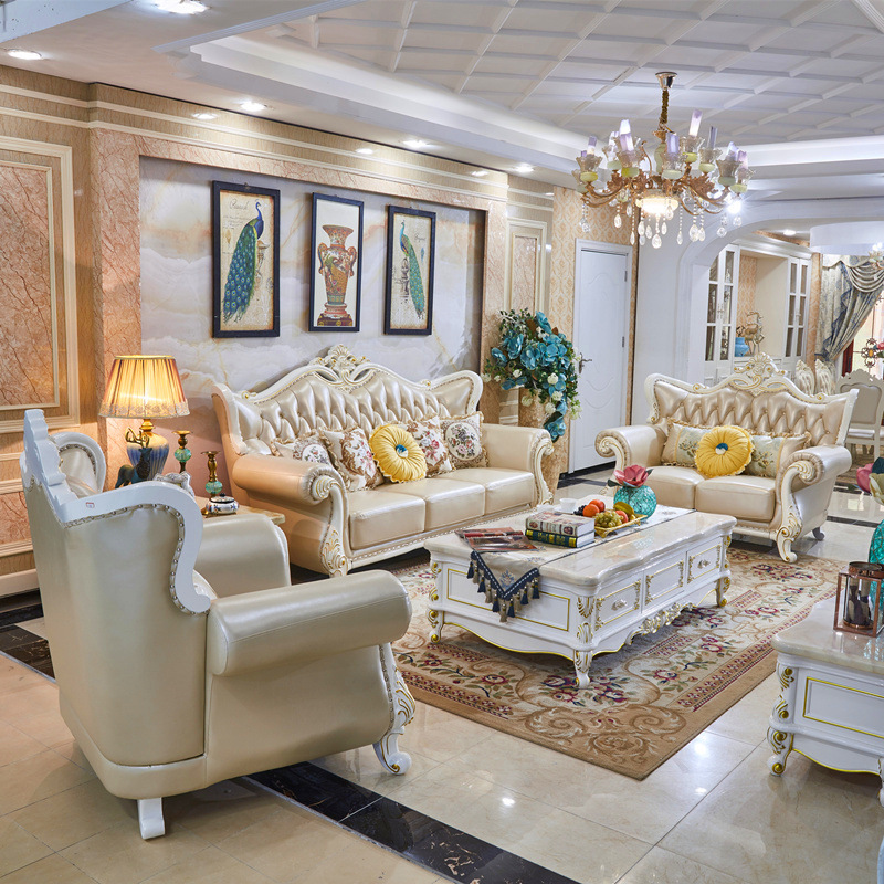 欧式沙发实木123小户型头层牛皮皮艺法式别墅家具复古