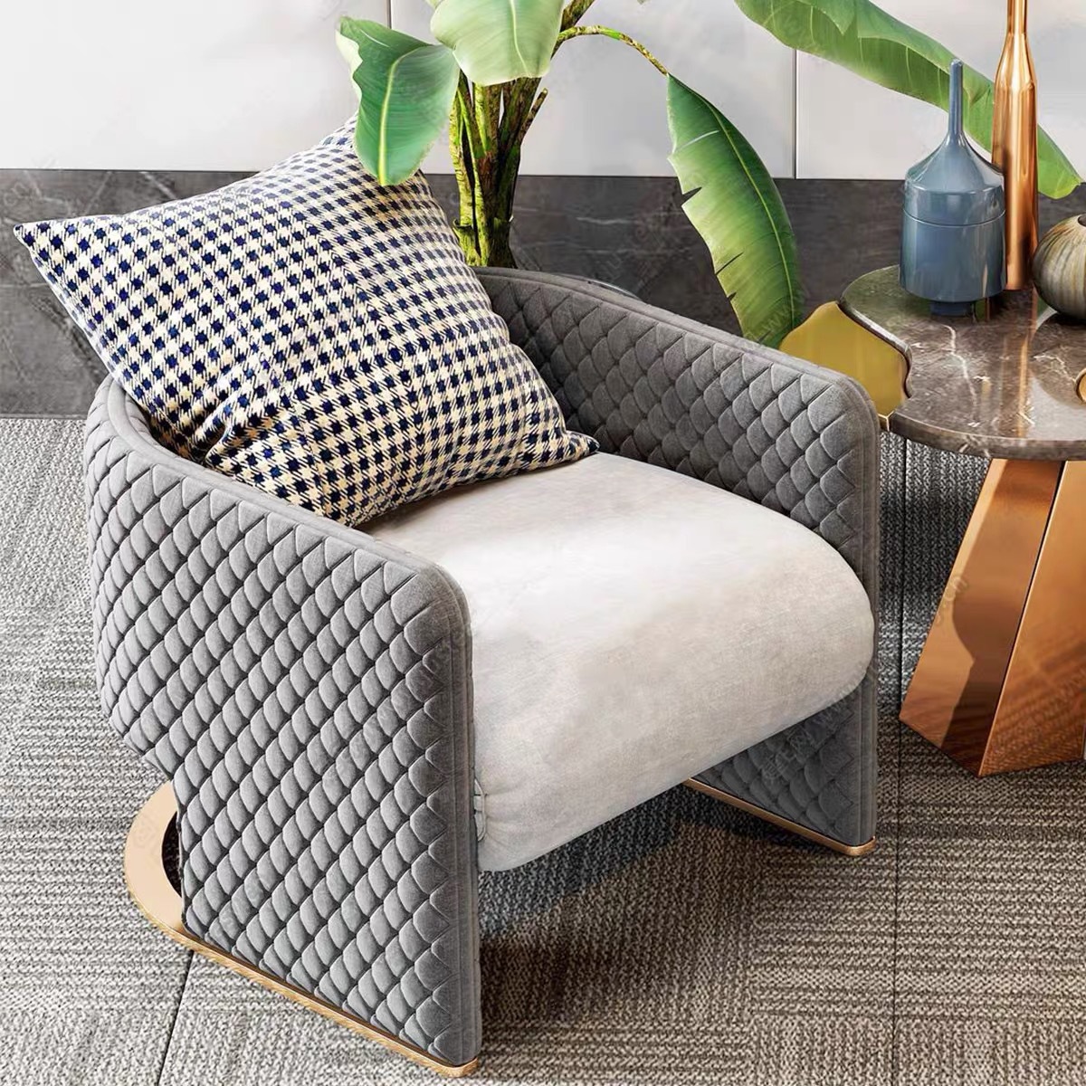 轻奢布艺沙发组合老虎椅子现代简约单人沙发椅懒人靠背客厅北欧