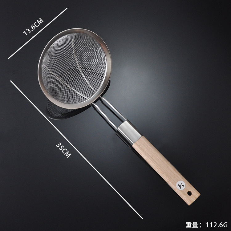 Hot Wholesale Non-Magnetic Stainless Steel Wooden Handle Strainer Strainer Fried Pasta Spoon Multi-Functional Household Kitchenware Filter Screen