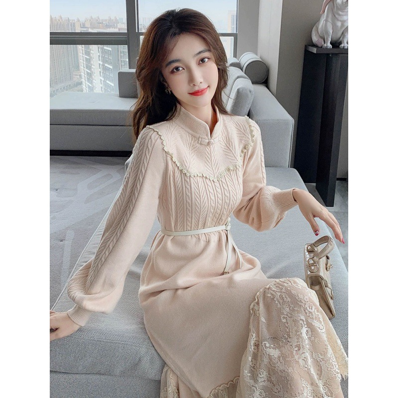 2023 Autumn and Winter New Knitted Sweater Dress Women's Elegant Age-Reducing Retro Bottoming Bottoming Improved Cheongsam