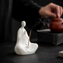 德化白瓷无相佛精品茶宠禅意摆件创意陶瓷小和尚根雕茶室茶道装饰