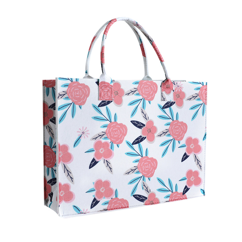New Felt Tote Bag Chessboard Portable Felt Bag Large Capacity Shopping Bag Internet Celebrity All-Matching Printed Felt Bag