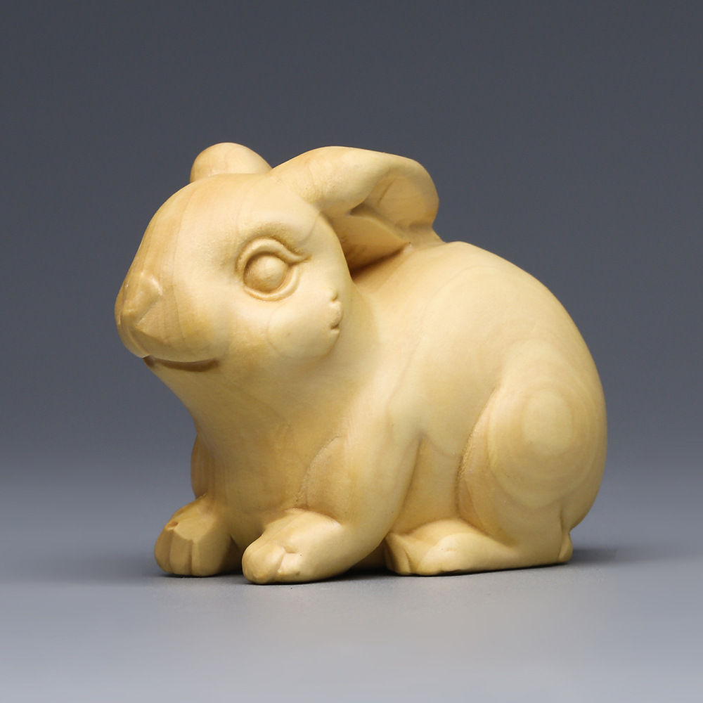 黄杨木雕素面玉兔子手把件 实木生肖动物大兔子雕刻摆件生日礼物