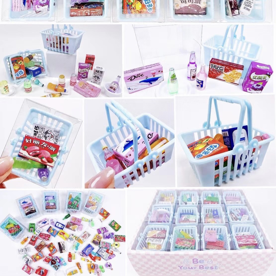 80 Or 90 Culture Internet Celebrity Mini Supermarket Shopping Basket Play House Candy Toy Set Simulation Wine Bottle Snack Set