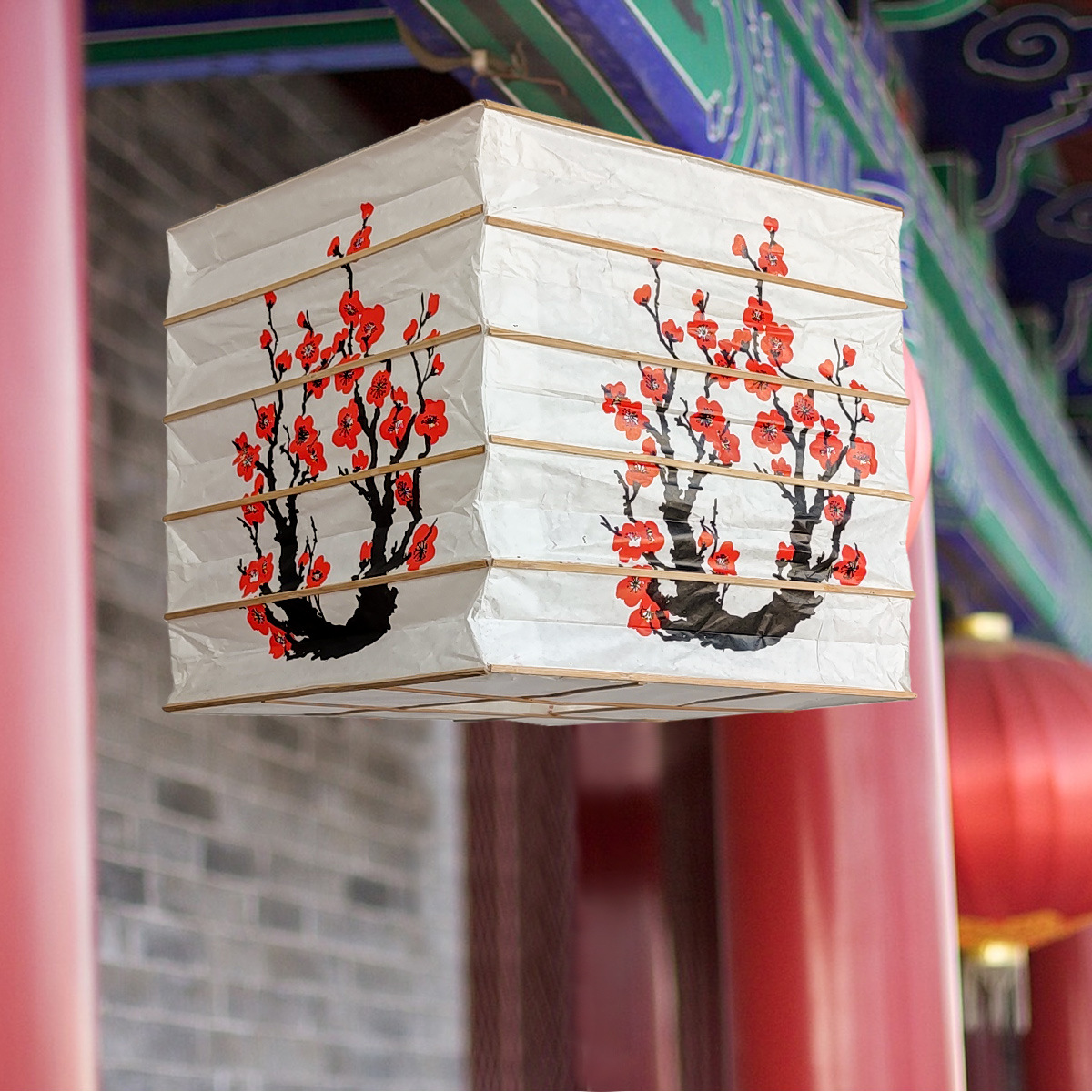 工厂直供30cm方形 梅花纸灯笼 春节新年纸灯罩中国古风纸灯笼现货