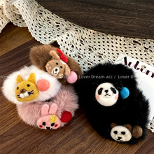 韩国新款卡通羊毛毡熊猫兔子毛绒发圈 甜美可爱头绳马尾发绳发饰