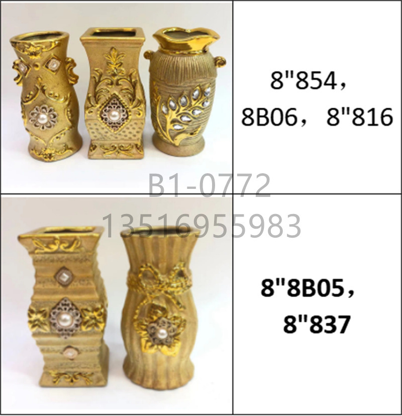 Ceramic Vase Sandblasted Gold Inlaid Beads 8-Inch 20cm High Modern Living Room Home Ornaments Flowerpot Crafts
