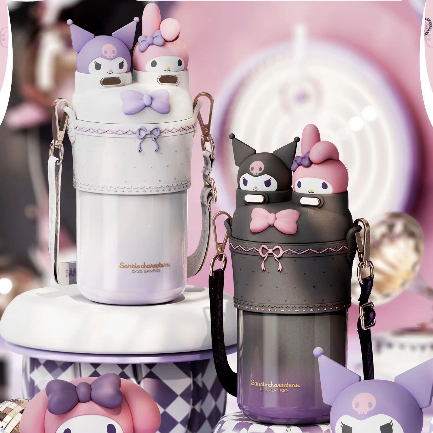 Sanrio Clow M Melody Lolita Double Drink Cup Vacuum Cup Sc3050 Direct Drink Cup with Straw Crossbody