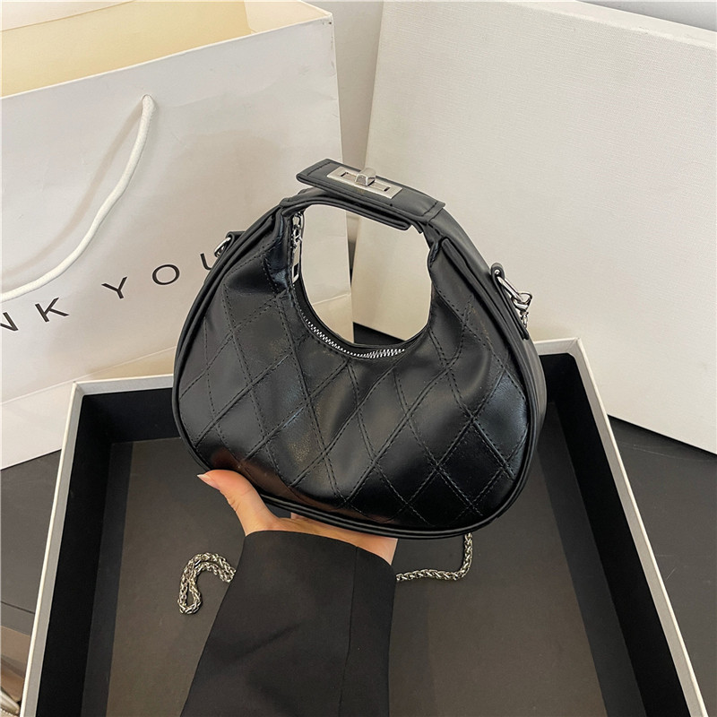 质感小包包女夏季2024新款潮今年流行小众菱格链条斜挎小圆包批发