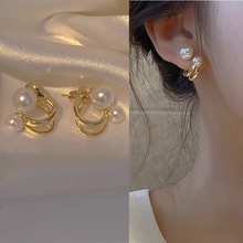 S999纯银针弯钩珍珠耳环 新款爆款耳钉女轻奢小众设计感耳饰