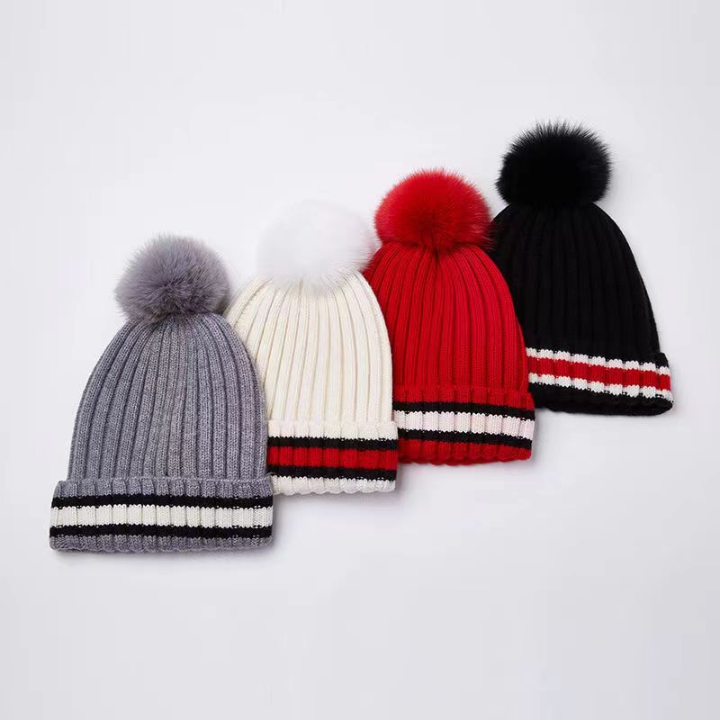 儿童秋冬韩版保暖男童女童婴儿针织毛线加绒厚帽子宝宝套头毛球潮