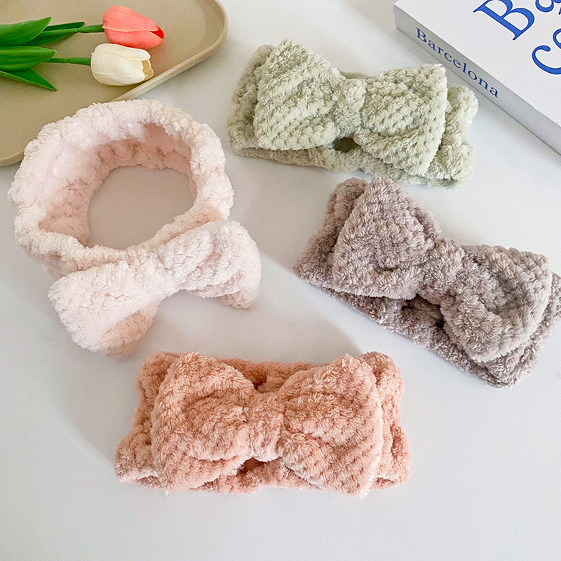 韩国宽边蝴蝶结束发带女洗脸发带发箍菠萝格毛绒头带头饰格纹发饰