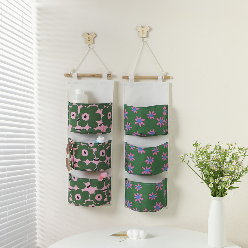 three pockets buggy bag hanging bag wardrobe home wall-mounted hanging dormitory behind the door bedroom multilayer fabric creative wall hanging