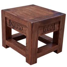 全实木高方桌 四方型木头雕花餐桌 老榆木小方桌子 矮木桌 大方桌