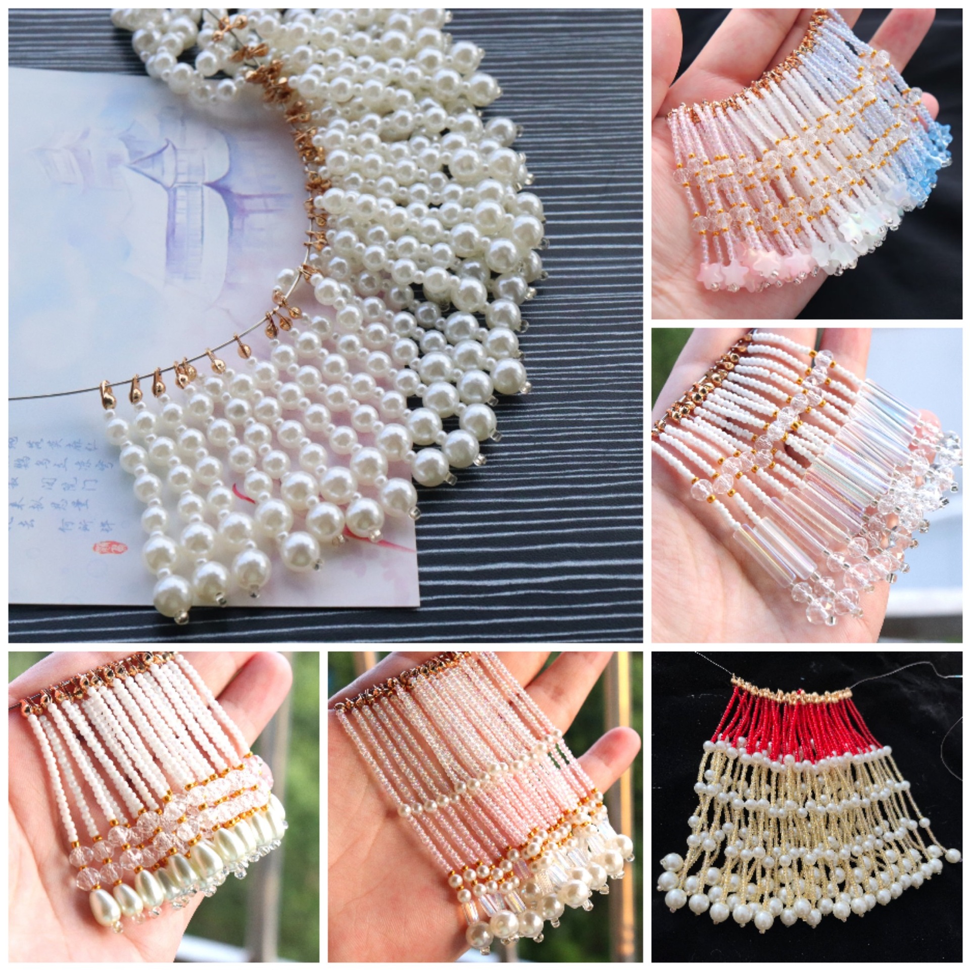 k款米珠流苏链条团扇材料秀禾中式古风头饰汉服旗袍发簪diy配件