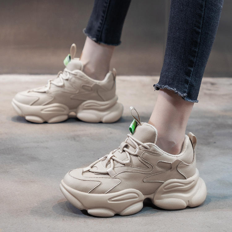 韩版2021秋季新松糕底老爹鞋女ins潮厚底增高休闲深杏色运动鞋