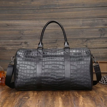 新款鳄鱼纹男士旅行包大容量真皮行李包户外出差大包跨境一件代发