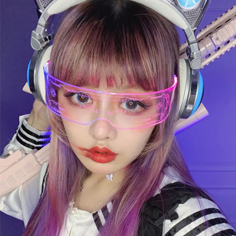 赛博朋克眼镜led发光机能面具科幻风未来科技感酒吧蹦迪爆闪眼罩