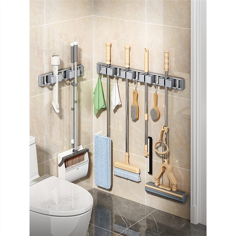 优勤拖把壁挂夹免打孔挂钩浴室拖布置物收纳神器卫生间扫把固定架