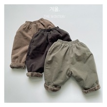 森系冬季新款韩版儿童雪花绒萝卜裤加绒男女童复古日杂色加厚长裤